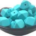 50pcs Silicone Hexagonal Pearl Focal Beads Ball for Pen Making 14mm Loose Silicone Geometric Hexagon Bulk Bead for Keychain DIY Mom Woman Lanyards Craft Jewelry (Turquoise)