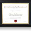 8.5x11 Diploma Frame with Real Glass - Set of 1, Black Over Gold Double Mat - Display 8.5 x 11 Document Certificate with Mat or 10x13 Pictures without Mat for Tabletop & Wall Mount