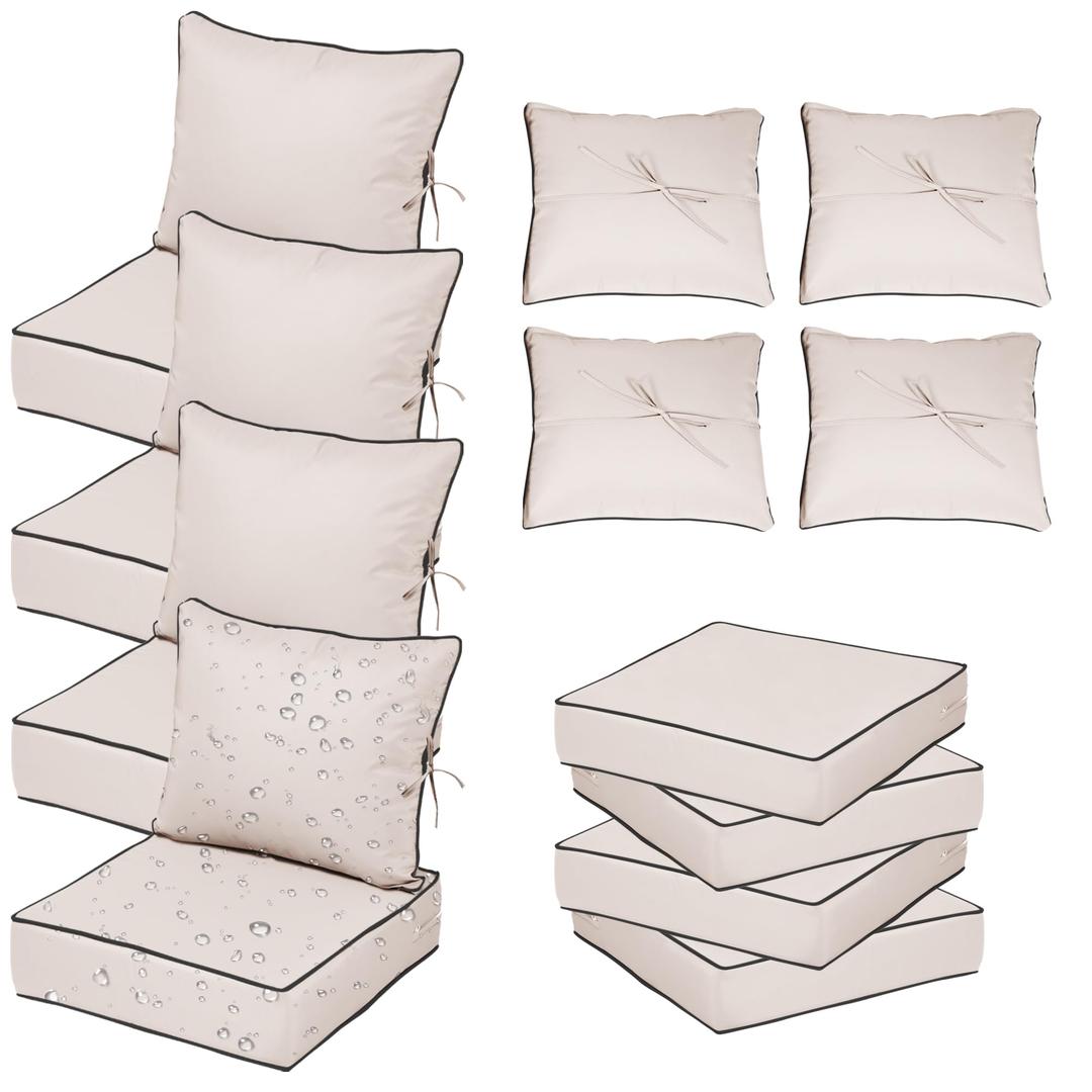 24X24 Inch Patio Cushion Covers Replacement, Water Resistant UV Resistant Polyester Outdoor Chair Patio Furniture Cushion Covers with Adjustable Straps, Hidden Zipper & Piped Edges,Cream black piping