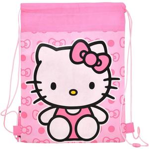 Hello Kitty Drawstring Bag, Pink with Bow Pattern, Non-Woven Fabric