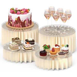 4 PCS Buffet Risers, Foldable Food Risers for Buffet Table, Display Stands for Party, White Cake Cupcake Stands for Food Display, Catering Supplies (7.8" Hx2, 4" Hx2)