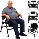 Heavy-Duty Large Bone Bedside Commode, Black | 800lbs Weight Capacity, Extra-Wide Padded Seat, Adjustable Height, Folding Toilet Chair