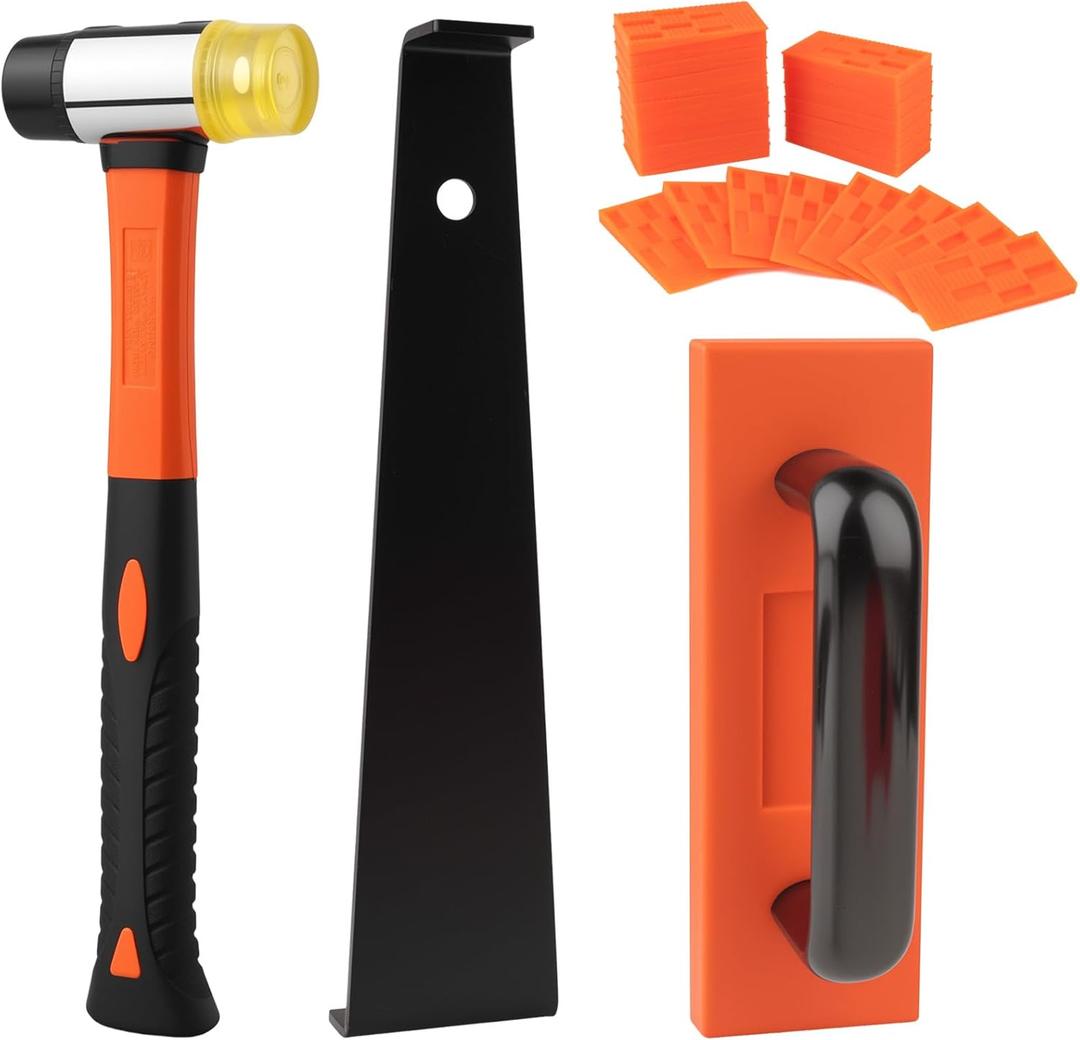 43-Piece Laminate Flooring Tools with Sturdy Double-Ended Hammer, Steel Return Hooks, Snug-Fitting Two-Handed Knocking Block with Handle and Shims, Flooring Tools for Home and Professional Use