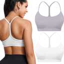 Buauty 2 Packs Sports Bras for Women High Support Large Bust, High Impact Yoga Wireless Padded Bras for Sagging Breasts, Low Back Athletic Workout Strappy Racerback Sports Bra White and Purple, XL