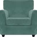 ZNSAYOTX Luxury Velvet Chair Slipcovers with Arm 2 Piece Stretch Chair Covers for Living Room Thick Soft Armchair Slipcover Anti Slip Pet Friendly Furniture Protector (Pea Green),30"-47"(1 Cushion)
