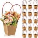Gilprop 15 Packs Bouquet Bag Kraft Paper Flower Gift Bags with Handle Bouquet Bag Box with Waterproof Lining for Birthday Wedding Party Favors (12.5 x 4.9 x 3.1 Inch,Brown)