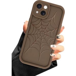 Aitipy Compatible with iPhone 13 Case, Stylish Brown Spider Web Design Slim Soft Gel Rubber TPU Material, Full Camera Protection, Shockproof Protective Phone Case for Women Girls Boys