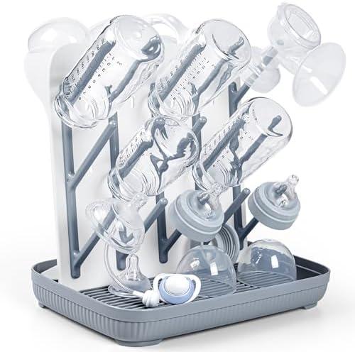 Termichy Baby Bottle Drying Rack: Large Vertical Bottle Dryer Rack Holder - Space Saving Standing Drying Rack for Baby Bottles and Pump Part Cleaning (Gray)