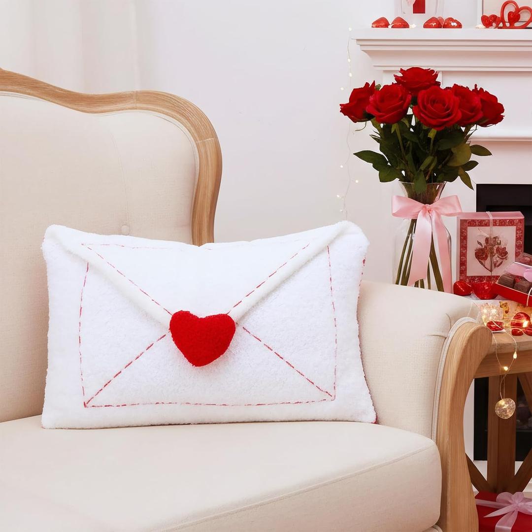 Thyle Valentines Throw Pillow 12 x 20 Inch Envelope Heart Pillow Red and White Heart Cushion for Holiday Valentines Day Sofa Couch Decorations