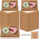 50Pcs DIY Assembly Brown Cookies Boxes, Small Treat Box with Window, BakeryTreat Boxes Packaging for Chocolate Strawberries, Donuts, Cupcakes, Muffins, Dessert (6.77  4.33  1.49 Inches)