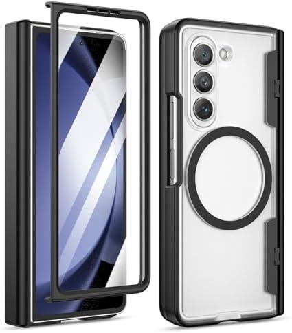 Maxdara for Z Fold 5 Case [Compatible with Magsafe], with Hinge Protection and Built-in Screen Protector Magnet Magnetic Translucent Cover for Samsung Galaxy Z Fold 5 (Black)