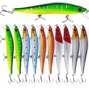 Sougayilang Fishing Lures Large Hard Bait Minnow VIB Lure with Treble Hook Life-Like Swimbait Fishing Bait Popper Crankbait Vibe Sinking Lure for Bass Trout Walleye Redfish (Type 3-10PCS)