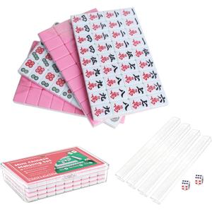 Mini Chinese Mahjong for Travel,144 Pcs Pink Mahjong Tile Set Cute,Portable Travel Mahjong Game for Beginners,Enthusiasts,Outdoor Fun|Complete Mahjong Game Set