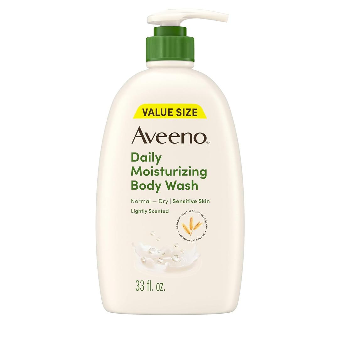 Aveeno Daily Moisturizing Body Wash for Dry & Sensitive Skin + Prebiotic Oat, Body Wash Gently Cleanses & Nourishes Dry Skin, Lightly Scented, Value Size, 33 fl. oz