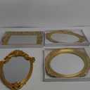 4 Pcs Vintage Gold Mirror Set Including Oval Antique Decorative Gold Shield Shape Square Decorative Mirror Jewelry Dresser Organizer Tray