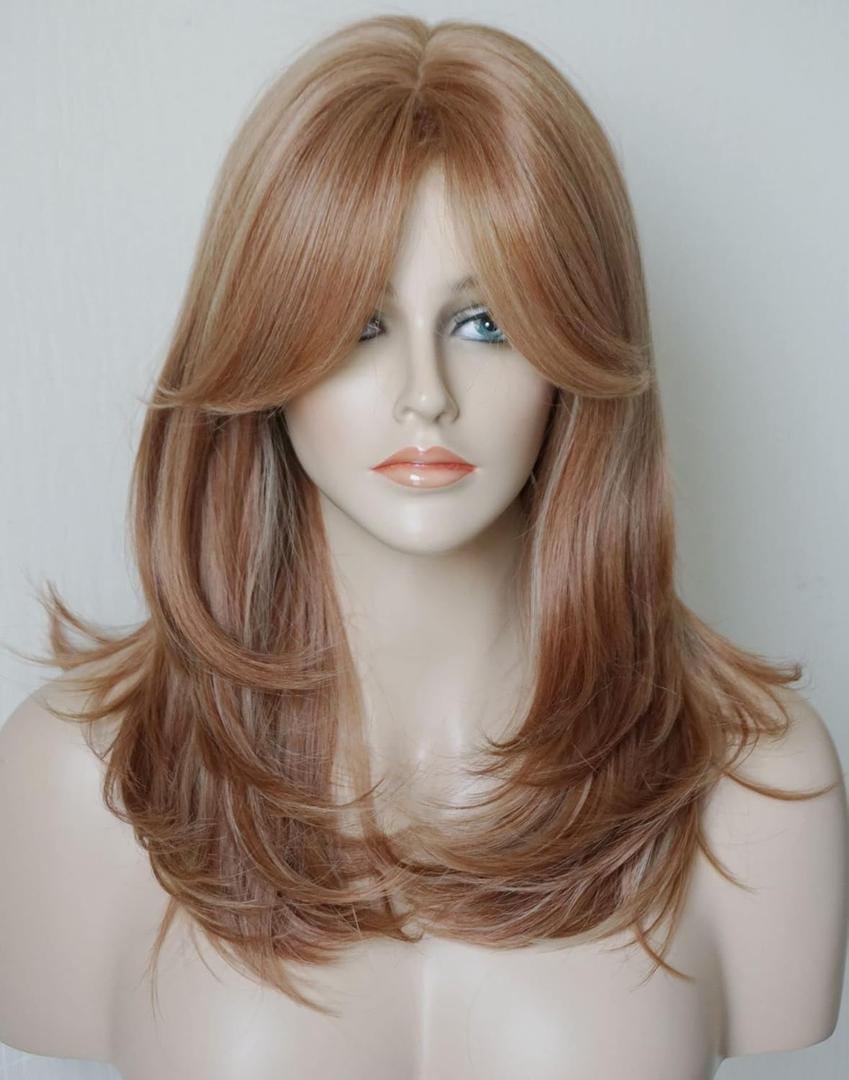 Medium Length Layered Wigs Strawberry blonde wig blow out wigs brachel hair cut Layered wig with bangs Synthetic wig Highlight for white Women