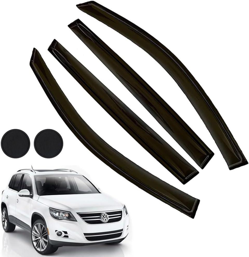 Rain Guards for Volkswagen VW Tiguan 2018-2023, Tape-on Side Window Deflectors, Window Visors for Volkswagen Cars, Car Accessories 4 Rain Guards  2 Car Coasters
