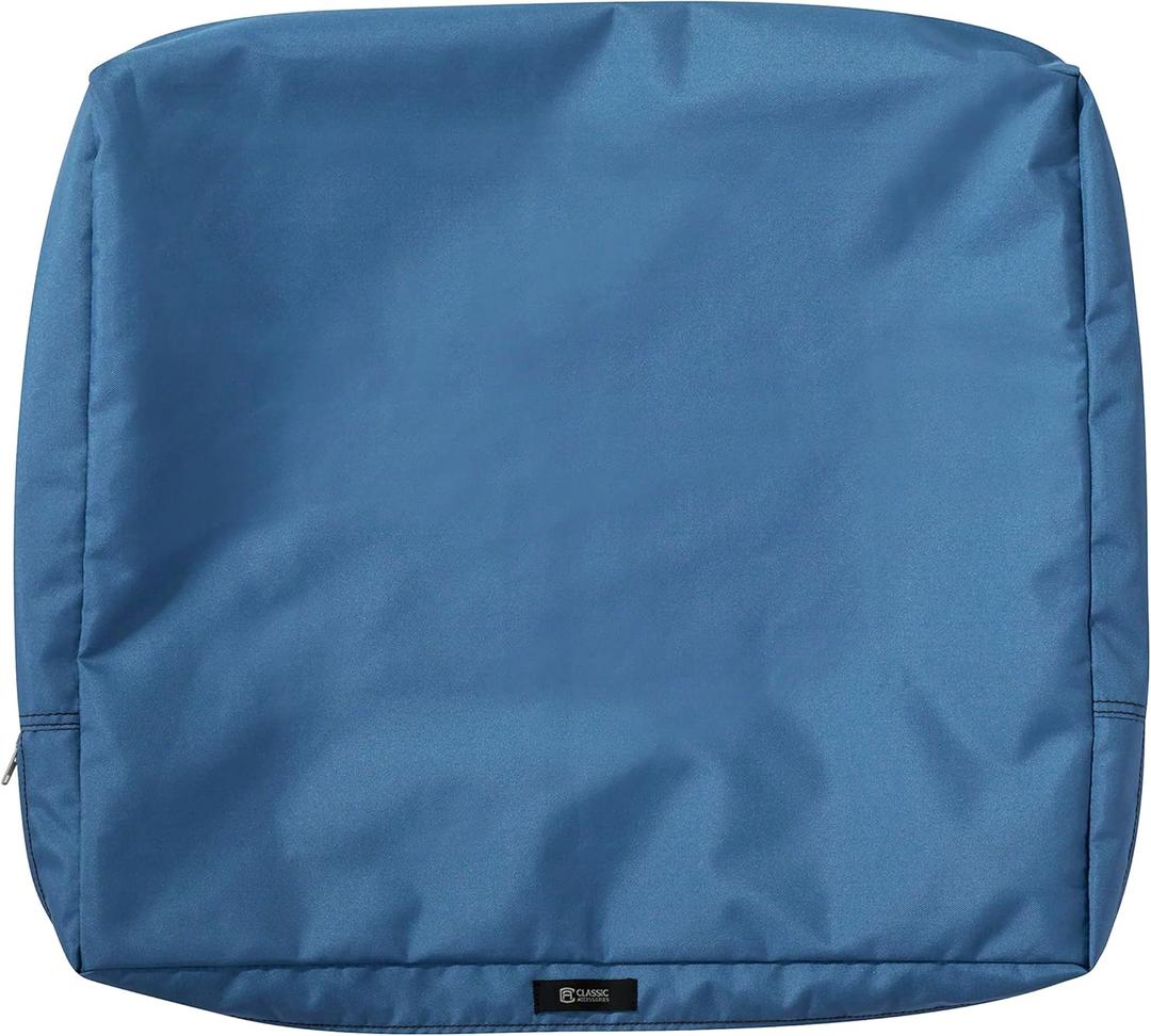 Classic Accessories Ravenna Water-Resistant 23 x 20 x 4 Inch Outdoor Back Cushion Slip Cover, Patio Furniture Cushion Cover, Empire Blue, Patio Furniture Cushion Covers
