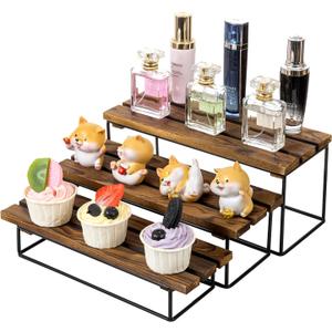 MyGift Wood Display Riser Stand, 3-Tier Rustic Tabletop Display Shelf for Retail, Vendor, Countertop Perfume Organizer, Cupcake Stand, Kitchen Spice Rack
