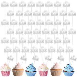 Havawish 50pcs Cloud Cake Topper Plush Cloud Shaped Cupcake Toppers Yarn Ball Cake Dessert Picks Decoration for Baby Shower Birthday Wedding Party Supplies