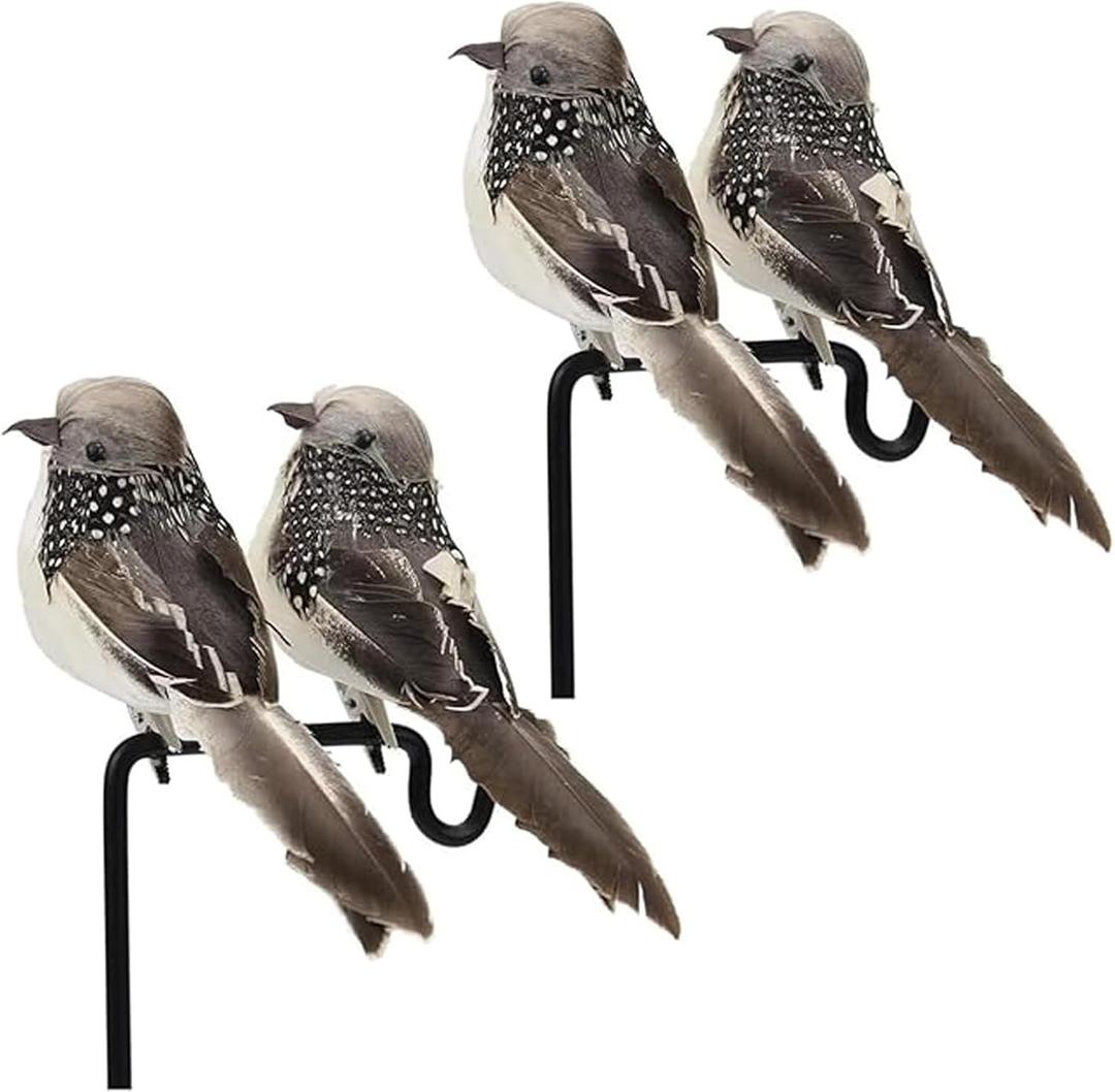 4pcs Grey Artificial Feather Birds 6inch Clip on Realistic Sparrow Bird Ornaments for Christmas Tree Decoration Wreath Craft Garden Home Decor Party