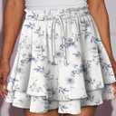 BETTE BOUTIK Womens Summer Chiffon Shorts Flowy Floral Casual Tennis Skorts Ruffle Mini Skirts (White, L)