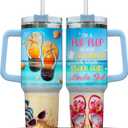 Coffee Yellow Blue Women Tumblers Quartz Light Simple Steel Hot Navy Myrtle Royal, Beach Gifts, Tumbler 40 Oz With Handle Lid And Straw, Kinda Girl Beach Sunshine