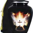 M MEILINXU Urns for Human Ashes Adult Man or Women, Cremation Urn for Ashes Adult Male or Female, Soulful Religion Cross, Burial, Funeral Decorative Urns, Religious Crosses, Black - Large Full Size
