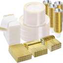 700 PCS Clear Gold Plastic Plates and Silverware Set Disposable