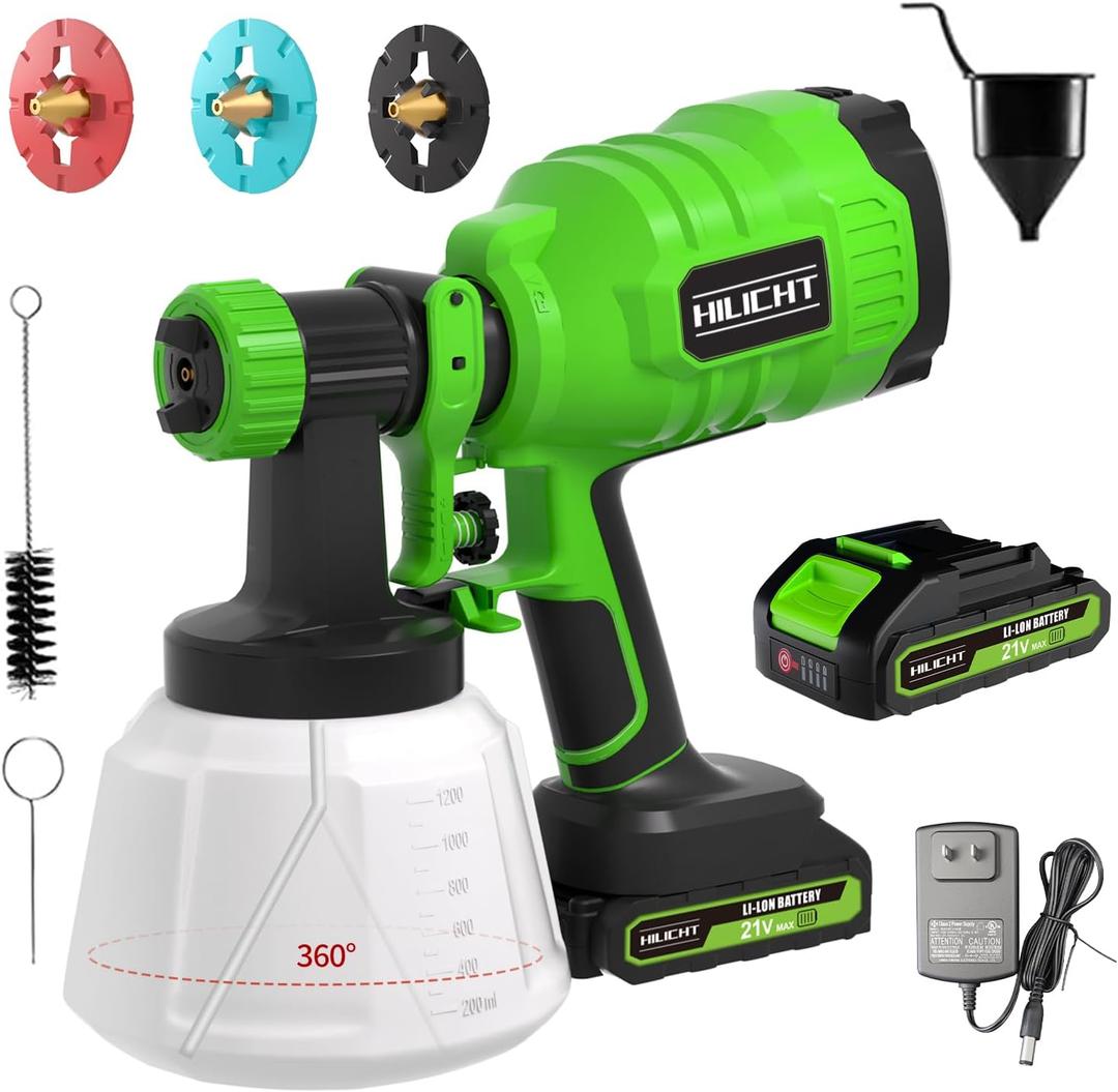 Cordless Paint Sprayer for Furniture & Small DIY Projects, 21V Battery Powered Spray Gun with 3 Nozzles, Adjustable Flow Control, Easy to Clean Ideal for Cabinets, Doors & Home Refinishing
