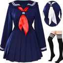 Classic Japanese School Girls Sailor Dress Shirts Uniform Anime Cosplay Costumes with Socks Set (Blue, S)