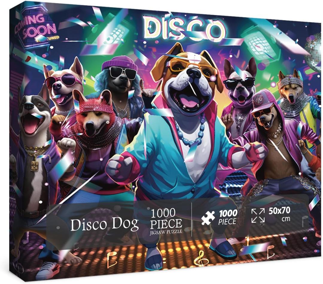 Funny Dog Puzzles 1000 Pieces for Adults, Animal Dogs Jigsaw Puzzles Hip Hop, Dance Puppy Bulldog Jigsaw Puzzle Collage Puzzles as Family Game