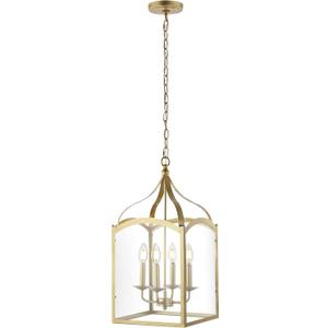 JONATHAN Y 11" Antique Gold 4-Light Traditional Lantern Pendant Light, Metal and Clear Glass Shade, Classic Chandelier for Foyer, Kitchen Island, LED Bulbs Included (JYL7403C)