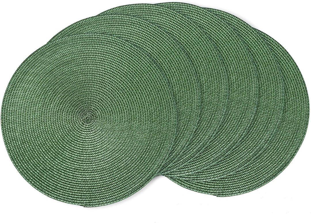 AHHFSMEI Round Braided Placemats 15 Inch Round Table Mats for Dining Tables Natural Woven Heat Resistant Place mats Set of 6 (Olive Green)