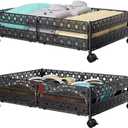 Under Bed Storage Containers with Wheels - Shoe Storage Organizer Drawer, Tool-free Assembly Metal Underbed Storage Containers for Bedroom Clothes, Shoes, Blankets - 2 Pack (Sunflower-Black)