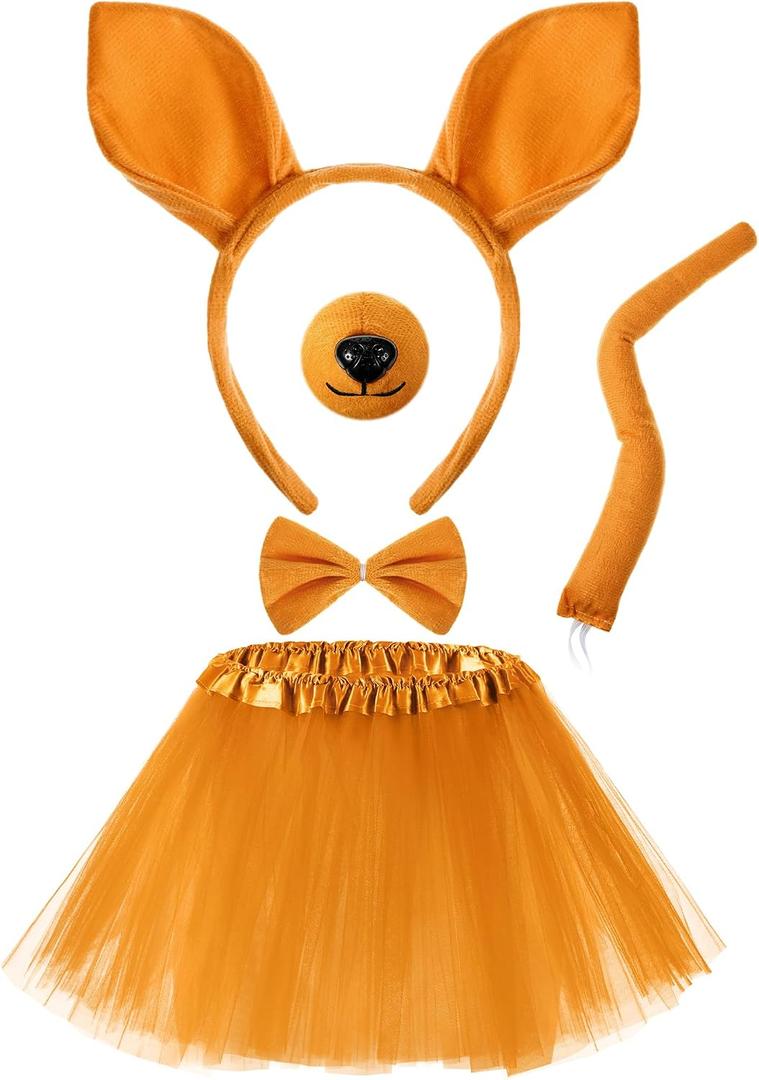 Zhanmai Mardi Gras Costume Kangaroo Costume Set Party Accessories Cosplay Outfit Kit Animal Tutu Skirt Ears Headband Bowtie Tail Nose (Dark Yellow)
