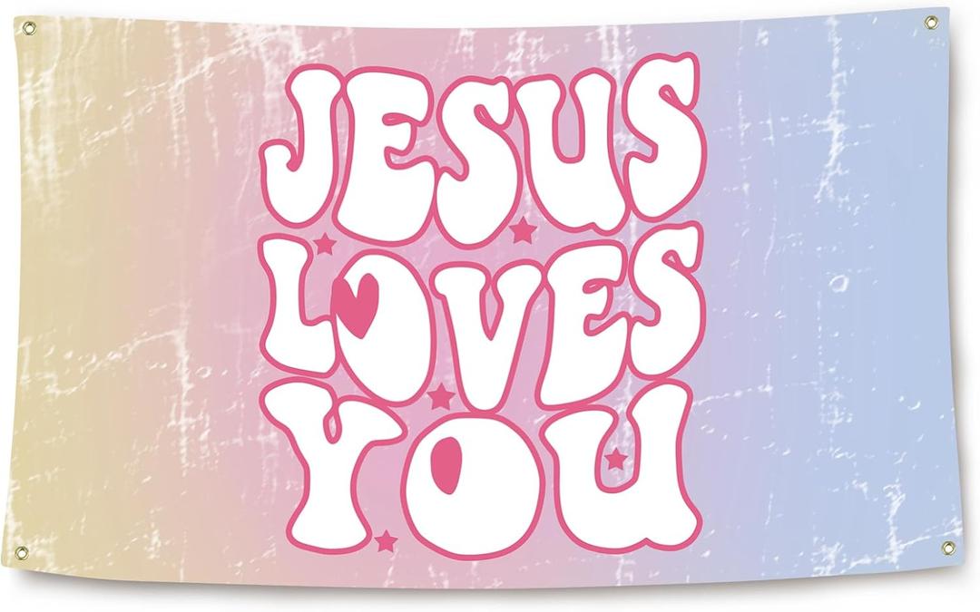 Jesus Loves You Funny Flag for Room 3x5 Ft College Dorm Decor Teen Guys Girls Bedroom Living Room Dorm Home Indoor Wall Decorations