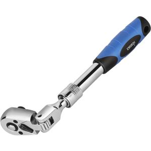 DISEN 3/8" Drive Extendable Ratchet,72-Tooth Flex-Head Ratchet Wrench with Quick Release LockingSoft-Grip with Reversible Switch,Full-Polished Chrome Plating