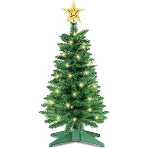 3 Feet Green Christmas Tree with Lights, 8 Modes Timer 50 Warm White Lights Battery Operated Small Artifical Full Christmas Tree for Indoor Home Tabletop Office Xmas Holiday Decorations