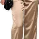 Heipeiwa Women's Wide Leg Wedding Party Satin Casual Dress Nightout Pants Long Trouser, Size Small (Gold)