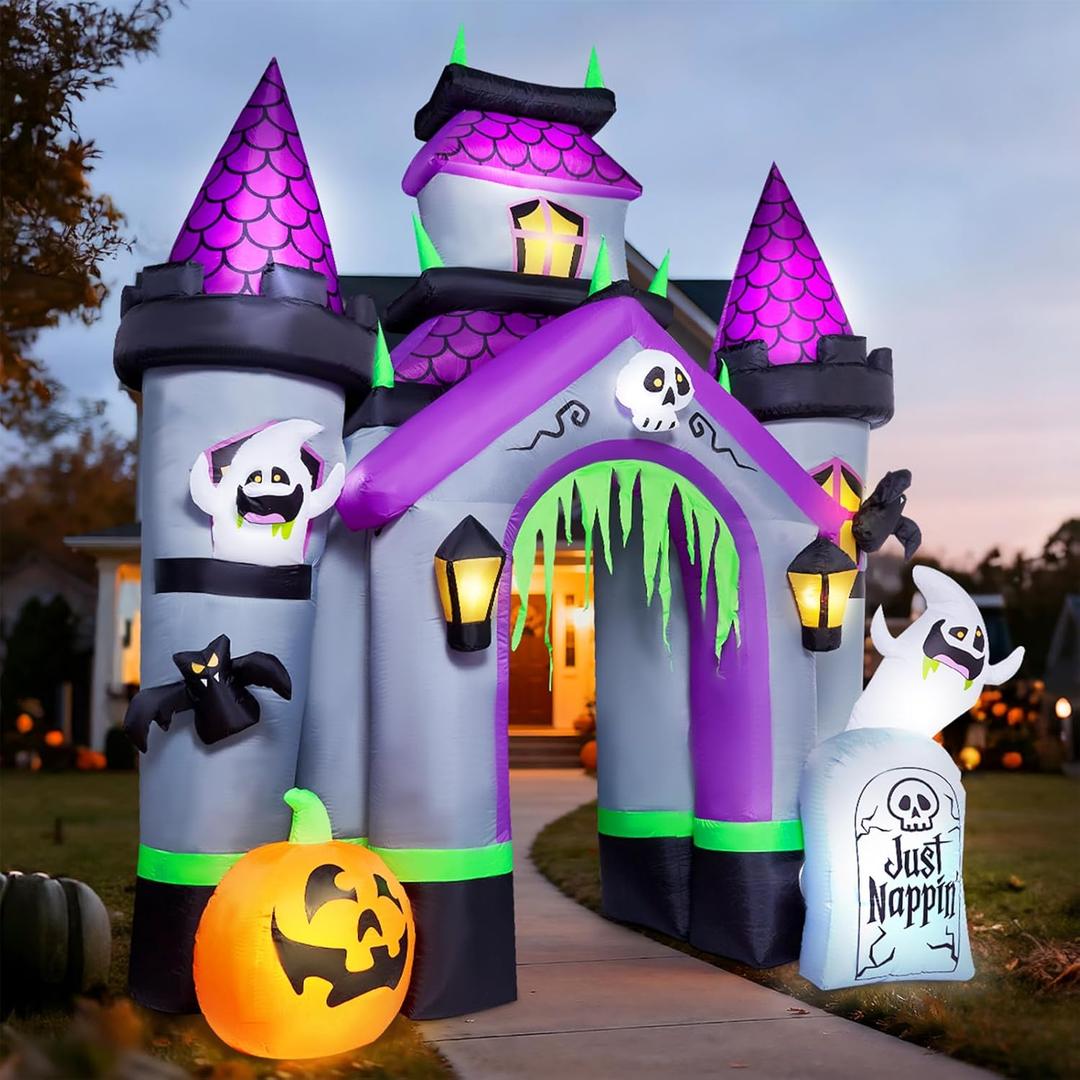 ZPISF Halloween Inflatables 12 FT Haunted House Castle Archway Outdoor Decorations, Large Halloween Arch Blow Up Yard Decorations for Front Lawn Garden Decor