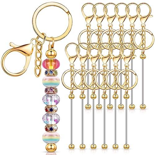 Tondiamo 11 Pcs Beadable Keychains Bars Bulk Blank Beaded Metal Keychain for Craft DIY Gift(Gold)
