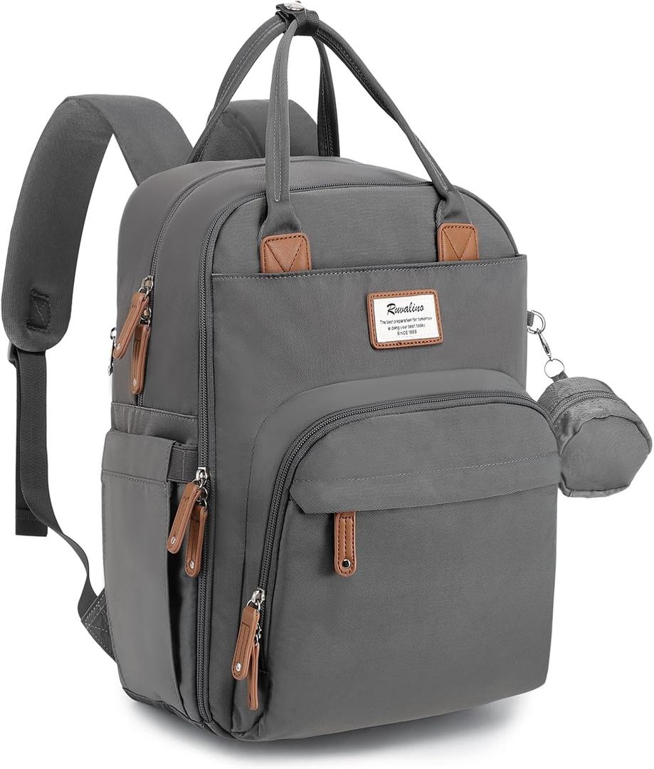 RUVALINO Diaper Bag Backpack, Multifunction Travel Back Pack Maternity Baby Changing Bags, Large Capacity, Waterproof and Stylish, Iron Gray, 11.8x7.8x16.5 Inch