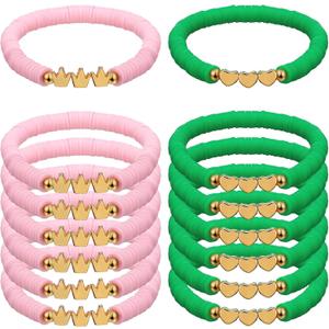 24 Pcs Pink Green Witch Party Favors Gifts Bracelets Polymer Clay Beaded Friendship Bracelets for Witch Party Gifts