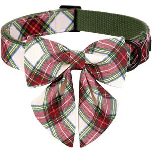 ARING PET Christmas Dog Collar, Cute Xmas Pet Collar with Sailor Bowtie Red and Green Plaid Bow Tie Collars with Metal Buckle for Puppy Small Medium Large Boy Girl Dogs-S (Small (Pack of 1))