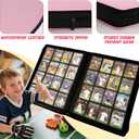 Card Binder 16 Pocket, 1000+ Cards PU Cover Trading Card Binder Side Loading Card Collection Album Holder Folders Pink (Pink and White)
