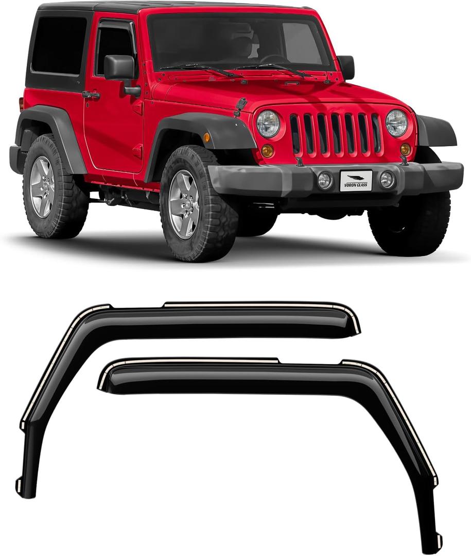 Voron Glass in-Channel Extra Durable Rain Guards for Jeep Wrangler JK 2-Door 2007-2018, Window Deflectors, Vent Window Visors, 2 Pieces - 200296