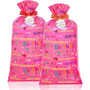 Teling 2 Pcs 70"x 40" Extra Large Jumbo Gift Bags Plastic Present Giant Wrapping Bags with 2 Cord Tie and 2 Gift Tags for Birthday Party Supplies(Girl Style)