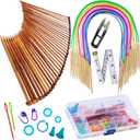 Exquiss Bamboo Knitting Needles Set, 18 Pairs Circular(31.5) Wooden Knitting Needles with Colored Plastic Tube, 36PCS Single Pointed Bamboo Knitting Needle(9.5), Include Knitting Tools for Weaving