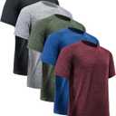 Workout Shirts for Men Short Sleeve Quick Dry Athletic Gym Active T Shirt Moisture Wicking Large, 5 Pack Black, Dark Grey, Dark Blue, Wine Red, Army Green